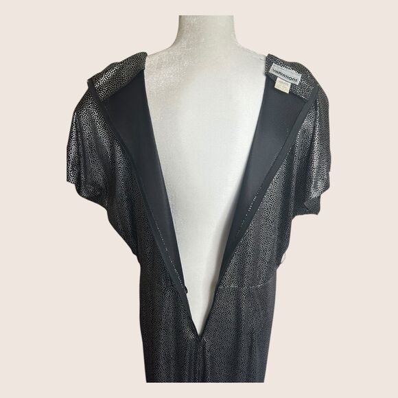 🪩 VTG 80s VARIATIONS SILVER POLKA DOT RUCHED DISCO SHORT DOLMAN SLEEVE DRESS XL - Picture 10 of 12